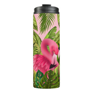 Termo Hermosa garza rosa con hojas tropicales