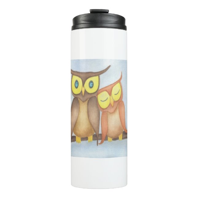 Termo Hermosa lechuza acuarela (Anverso)