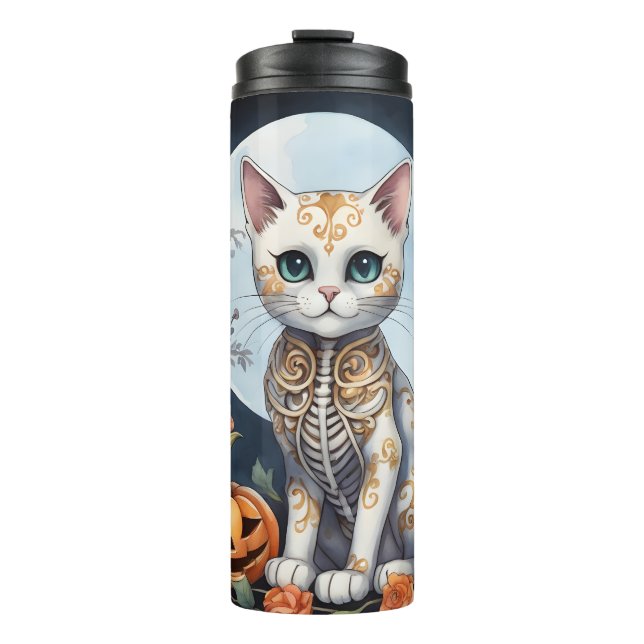 Termo Hermosa luna floral de felina de Halloween - Whims (Anverso)