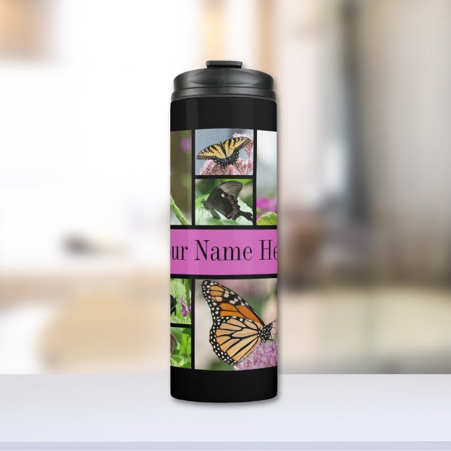 Termo Hermosa mariposa y nombre de familia floral (Pretty butterflies fill this thermal tumbler. Customizable with a name or phrase as well!)
