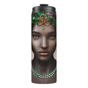 Termo Hermosa mujer afroamericana con flores