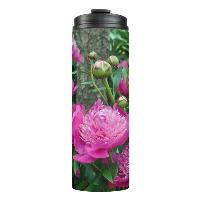 Termo Hermosas flores de peonía rosa (Anverso)