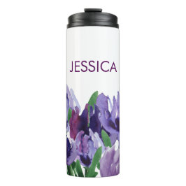 Termo Hermosas flores moradas acuarelas con nombre