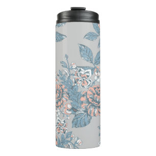 Termo Hermosas flores. Ornamentos monocromos. Lámina sin