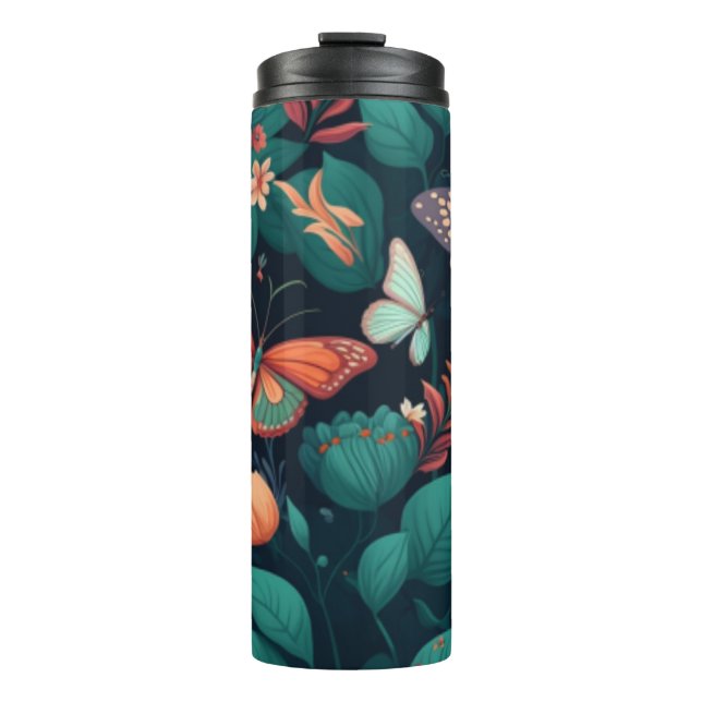 Termo Hermosas flores y mariposas en la jungla (Anverso)