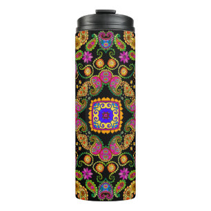Termo Hermoso adorno floral con flores brillantes y