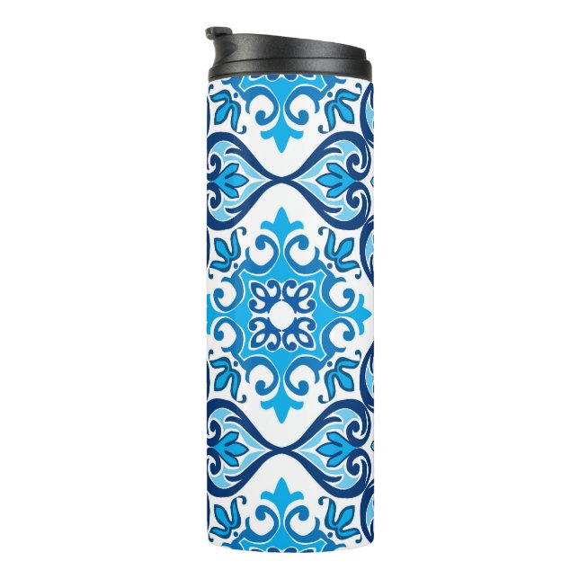 Termo 💙🤍 Hermoso azul - blanco Azulejos X, Térmico (Rotado hacia la derecha)