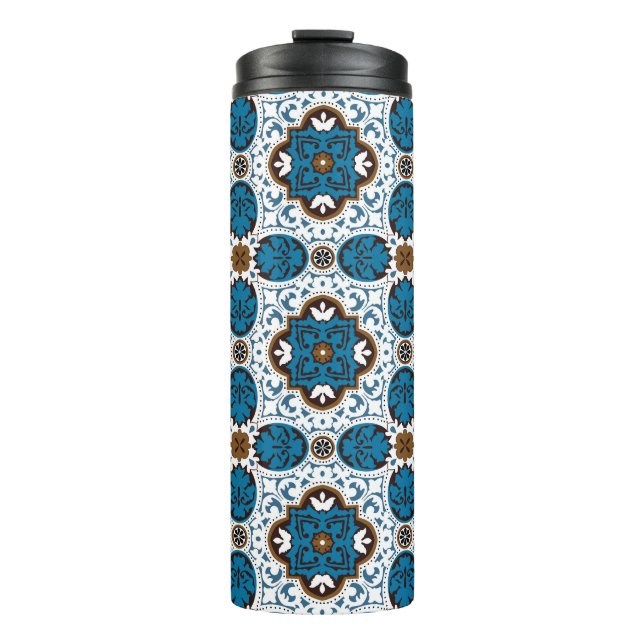 Termo 💙 🤎 Hermoso Azulejos turquesa y marrón, V (Anverso)