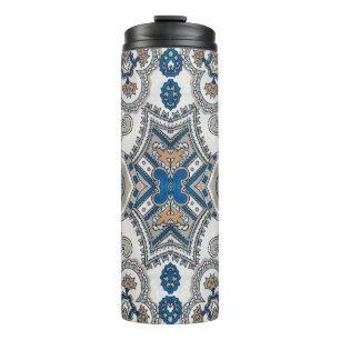 Termo Hermoso blanco y azul arabesco, patrón islámico