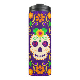 Termo Hermoso cráneo con flores Día de los Muertos