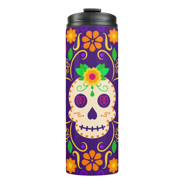 Termo Hermoso cráneo con flores Día de los Muertos (Anverso)