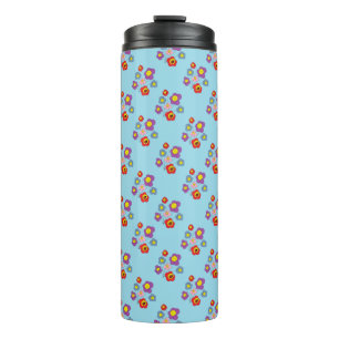 Termo Hermoso patrón de mariquita azul y flores