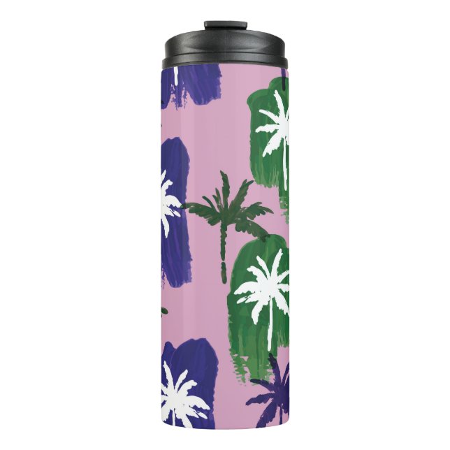 Termo Hermoso patrón de palmeras pintadas a mano en rosa (Anverso)