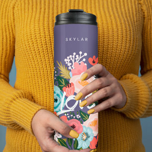 Termo Hermoso Patrón Floral Violeta Botánico Floreciente