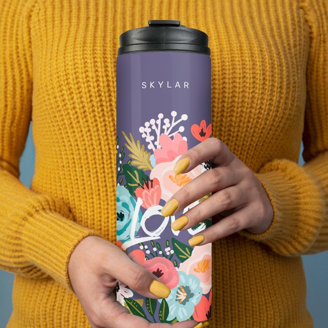 Termo Hermoso Patrón Floral Violeta Botánico Floreciente (Beautiful Violet Botanical Blooming Floral Pattern Thermal Tumbler)