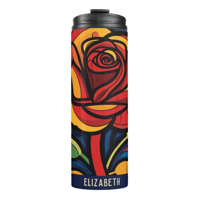 Termo Hermoso Rosa Floral Black Thermal Tumbler (Anverso)