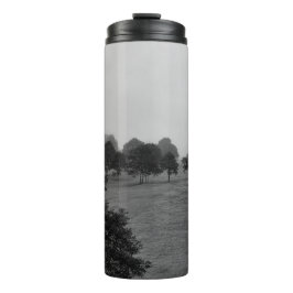 Termo Hermosos árboles y naturaleza en la niebla