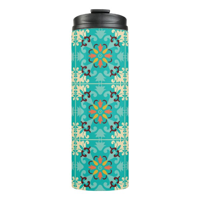 Termo Hermosos Azulejos de menta y amarillo, (Anverso)