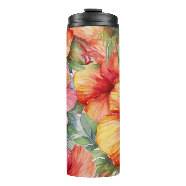 TERMO HIBISCO TROPICAL AL ACUARELA ROSA ROJO NARANJA (Anverso)