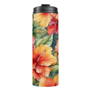 TERMO HIBISCO TROPICAL AL AGUA PINTURA ROSA ROJO NARANJA