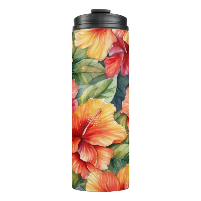 TERMO HIBISCO TROPICAL AL AGUA PINTURA ROSA ROJO NARANJA (Anverso)