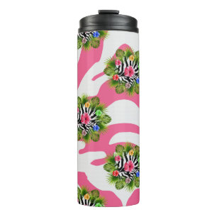 Termo Hibisco tropical y rayas exóticas de cebra rosa