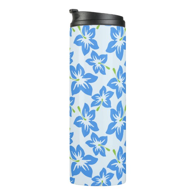 Termo Hibiscus Azul, Flores Azules, Patrón De Flores (Rotado hacia la derecha)