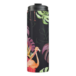 Termo Hibiscus, Flamingos, Patrón tropical acuarela.