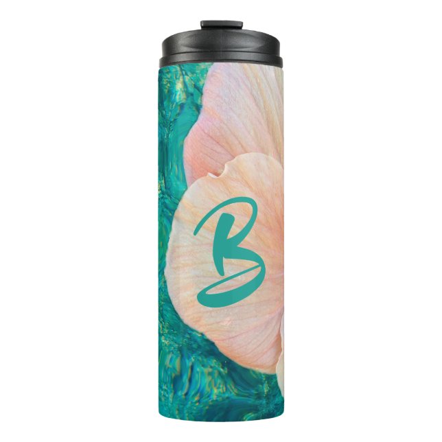 Termo Hibiscus floral turquesa agua oceánica Hawai (Anverso)