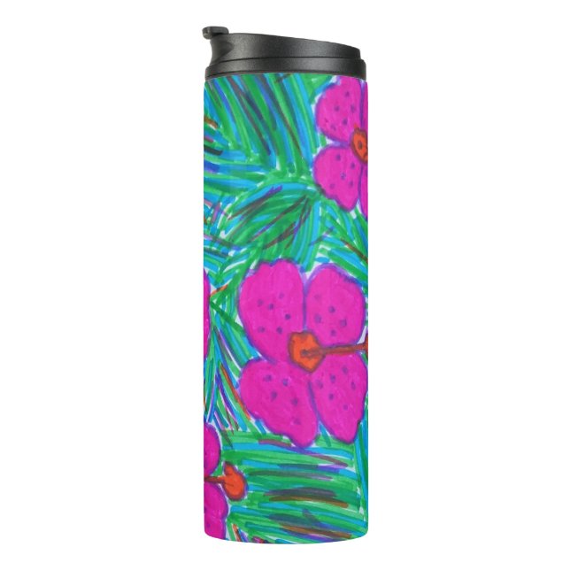 Termo Hibiscus rosado y hojas de palmera (Rotado hacia la derecha)