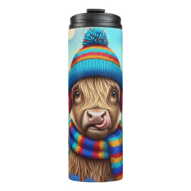 Termo Highland Cow in Rainbow Knits" (Anverso)