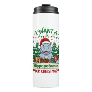Termo Hipopótamo Navidad Hipopótamo Sombrero Santa Árbol