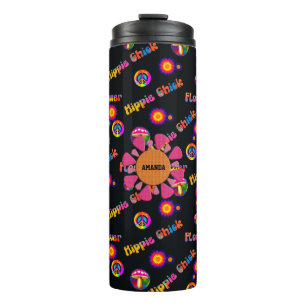 Termo Hippie Chick Flower Power Peace Personalizado