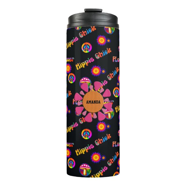 Termo Hippie Chick Flower Power Peace Personalizado (Anverso)