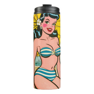 Termo Historietas de verano del Chica Retro Bikini