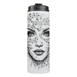 Termo Hoja de Música Personalizada Arte de Cara Negro Bl