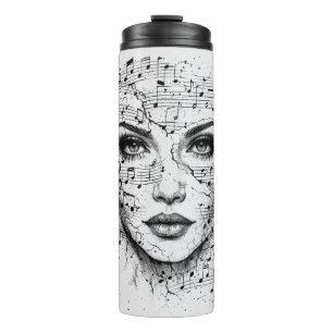 Termo Hoja de Música Personalizada Arte de Cara Negro Bl