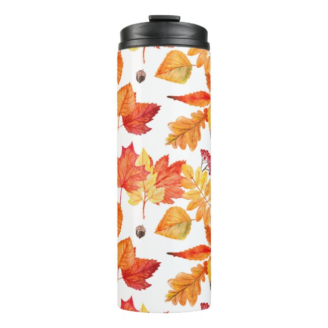 Termo Hojas acuarelas, patrón natural sin costuras. (Anverso)