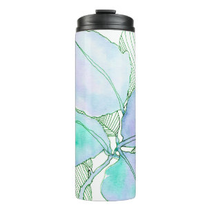 Termo Hojas botánicas acuarelas de verde menta y lavanda
