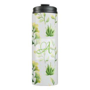 Termo Hojas Botánicas Monogramadas Acuarela Verde Deco