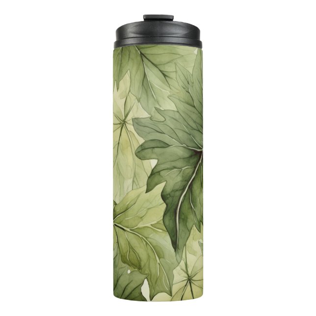 Termo Hojas de acuarela botánica verde (Anverso)
