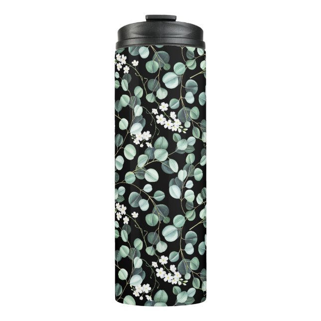 Termo Hojas de eucalipto: Patrón de flores blancas (Anverso)