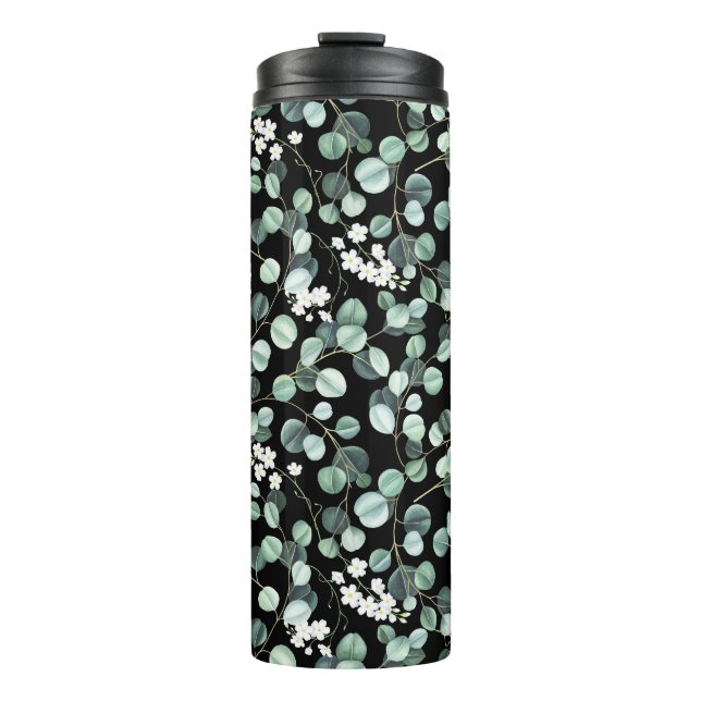 Termo Hojas de eucalipto: Patrón de flores blancas (Anverso)