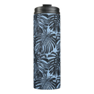 Termo Hojas de jungla Monstera azul oscuro tropical