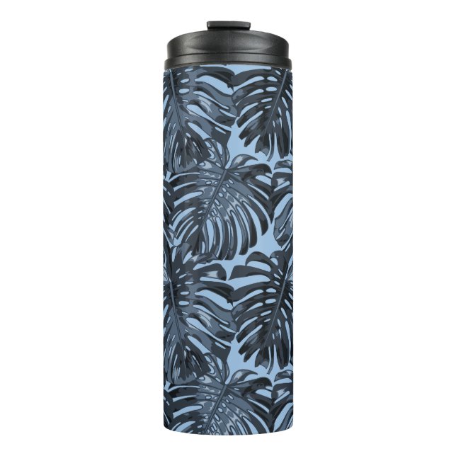 Termo Hojas de jungla Monstera azul oscuro tropical (Anverso)