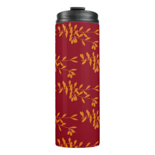 Termo hojas de la rama de silueta naranja en rojo