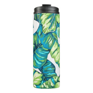 Termo Hojas de Monstera Tropical y Verde Azul Bananero