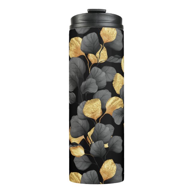 Termo Hojas de oro y negro. Estampado (Anverso)