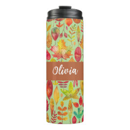 Termo Hojas de otoño en acuarela personalizadas