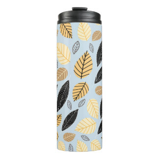 Termo Hojas de otoño: fondo azul sin foco